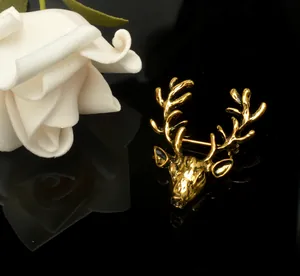 Vintage gold deer head brooch pin elegant animal lapel pin for clothes jacket accessories