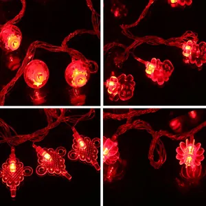 Guirlande Lumineuse LED du Nouvel An Chinois Lanterne Traditionnelle en Plastique Nœud Chinois Lumières Rouges Décoration Extérieure