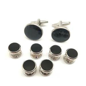Classic black metal cufflinks and shirt studs set for men business suits wedding formal wear