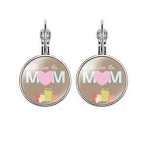 Detailed shot of lever-back earrings featuring a We Love You MOM heart design gift