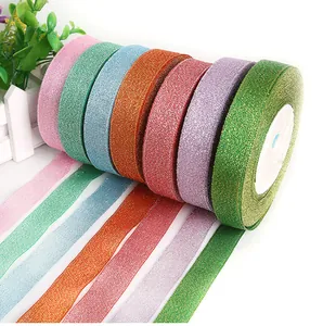 Close-up of sparkling colorful glitter ribbons for DIY jewelry and garment decoration
