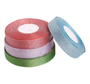 Detailed view of colorful glitter ribbons for DIY jewelry and clothing decoration