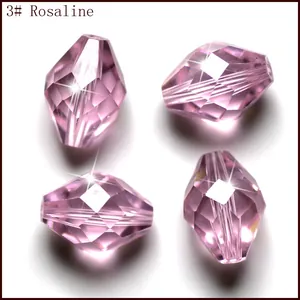 Abalorios cristal bicono rosa vidrio facetado fabricacion joyeria vista detallada.
