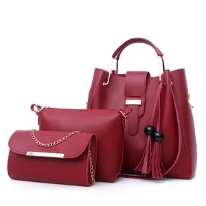 Stijlvolle Dames Rode Handtas 3-Delige Set PU Lederen Schoudertas Shopper Tas