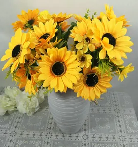 Bouquet de tournesols artificiels fleurs en soie synthétique pour décoration d'intérieur
