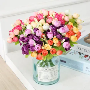 Bouquet di Fiori di Rosa Artificiale Rosa di Seta Fiori Finti Con Boccioli Per Decorazione Casa Matrimonio Festa Composizione Floreale