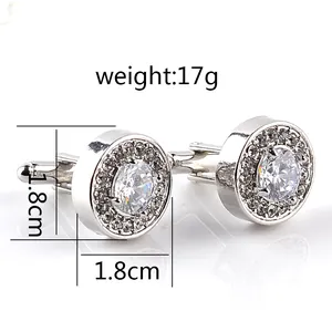 Classic round rhinestone cuff links for men, elegant crystal French shirt cuff studs 1.8cm.