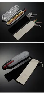 Stainless steel straw detail set with portable storage bags and zipper case for travel eco-friendly.