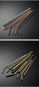 Premium 304 stainless steel drinking straws set, colorful reusable metal straws for party and bar.