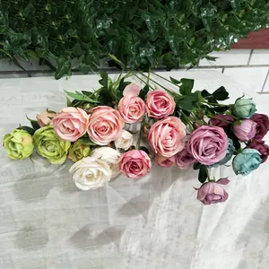 Künstliche 6-Zweig Multi-Kopf Rosen Blumen Strauß für Zuhause Wohnzimmer Dekoration Deko