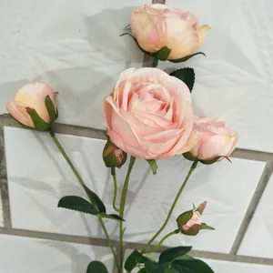 Künstlicher Rosenstrauß mit 6 Köpfen, elegante rosa Kunstblumen für Heim und Wohnzimmer