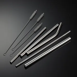 Stainless steel straws set reusable metal drinking straw with cleaning brushes for home party bar