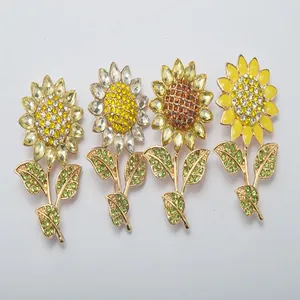 Exquisite sunflower brooch rhinestone crystal enamel lapel pin women jewelry accessory details
