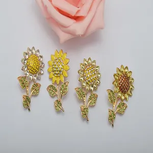 Charming rhinestone sunflower brooch pins set, alloy crystal floral lapel pins for women.