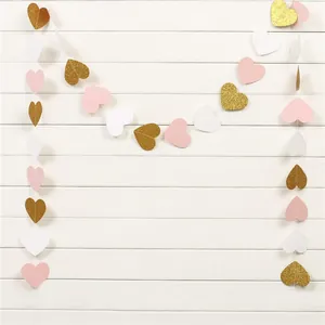 Heart paper garland for wedding party decoration, gold pink white hanging heart decor.