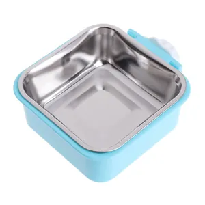 Stainless steel pet bowl cage-fixed square feeder dog cat hanging food bowl container