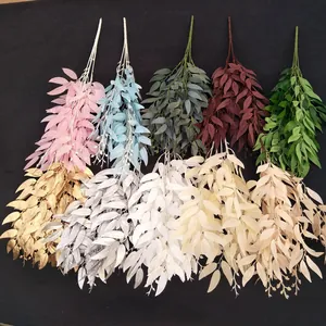 Artificial willow leaf vine branches bundle colorful silk plants for wedding decor.