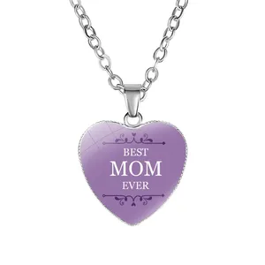 Detail view of silver heart pendant with Best Mom Ever inscription for Mother's Day