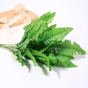 Dettaglio di foglie di felce artificiale, lussureggiante decorazione di fogliame verde per foto.