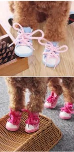 Cute pet dog canvas shoes with laces breathable anti-slip footwear for small dogs puppies teddy