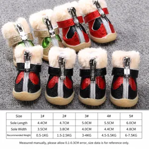 Winter warm dog shoes anti-slip pet booties with plush lining and zipper closure size 1-5