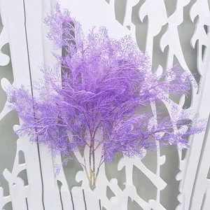 Purple artificial mist pine plant detail shot, perfect for wedding and home decoration.