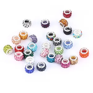 Cuentas de agujero grande con diamantes de imitación para pulseras joyería accesorios DIY
