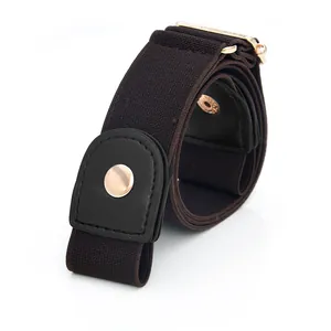 Brown buckle-free elastic invisible belt, comfortable stretch lazy belt for daily wear and easy fit.