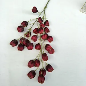 Artificial Chinese lantern fruit flower branch detail, dark red berry stem for home decor