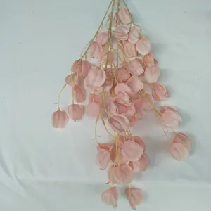 Artificial pink lantern flower branch for wedding and home decoration, realistic fake floral decor.