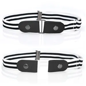 Elastic invisible belt for jeans, black white stripe design, comfortable versatile lazy belt.