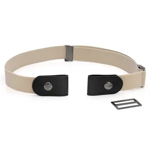 Elastic buckleless invisible belt for jeans, adjustable stretch waist strap with leather ends.