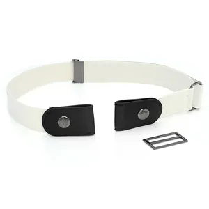 Elastic invisible belt for jeans, minimalist stretch waist strap with faux leather ends.