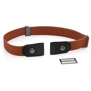 Adjustable elastic invisible belt with faux leather ends for jeans, unisex minimalist design.