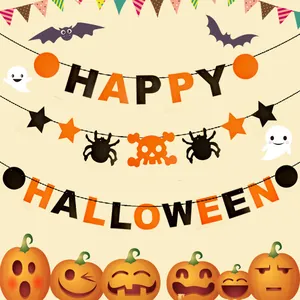 Halloween party decoration banner set spooky pumpkin bat skull hanging garland for window