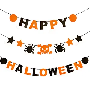 Σετ διακόσμησης banner Halloween με χαρούμενα γράμματα, κρανία και αράχνες για πάρτι.