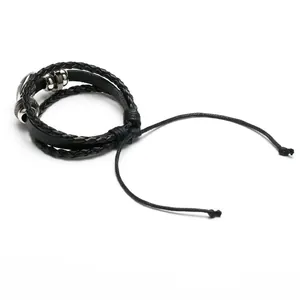 Detailed view of handmade braided cowhide leather bracelet inspired by BTS BT21 k-pop style