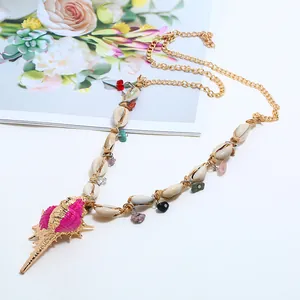 Modischer Muschel Anhänger Halskette europäischer Stil goldene Kette Damenschmuck.