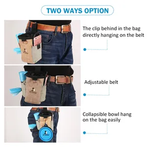 Portable dog treat pouch for outdoor training with multi-functional waist bag and belt clip.