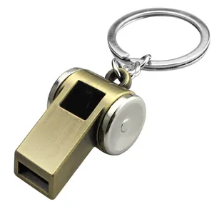 Vintage metal whistle keychain retro brass survival whistle with split key ring ring