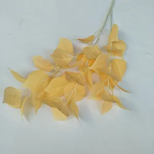 Artificial bodhi leaves branch yellow fake plant for wedding home decor background wall material