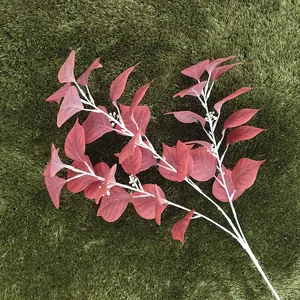 Artificial red bodhi leaf plant branch detail, perfect for wedding home decor and wall background greening.