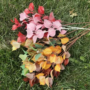 Artificial Bodhi leaves branches for wedding home decor plant wall background green red