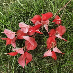 Artificial red leaf branch for home wedding decor plant wall background green plant