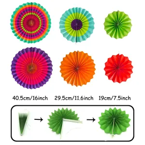 Colorful paper fan decoration set for wedding party hanging decor with assorted sizes.