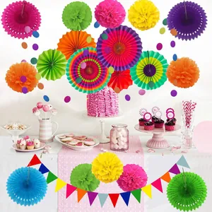 20 Pieces Party Paper Fan Pom Poms Bunting Banner Set Wedding Birthday Celebration Decor