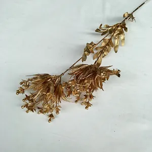 Gold artificial plant branch decorative flower fern leaf for wedding home decor display detail view