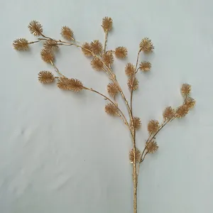 Golden artificial plant branch fake flower for wedding home decor floral arrangement display