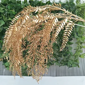 Gold artificial hanging leaves fake plants wedding backdrop decoration floral arrangement foliage