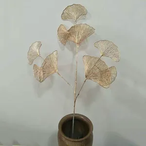 Gold artificial ginkgo leaf branch for home decor wedding floral arrangement display.